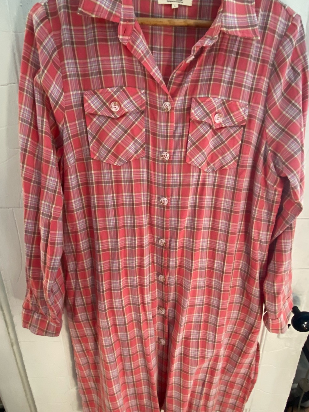 Women’s Pink Plaid Button-Front Shacket  Midi Duster